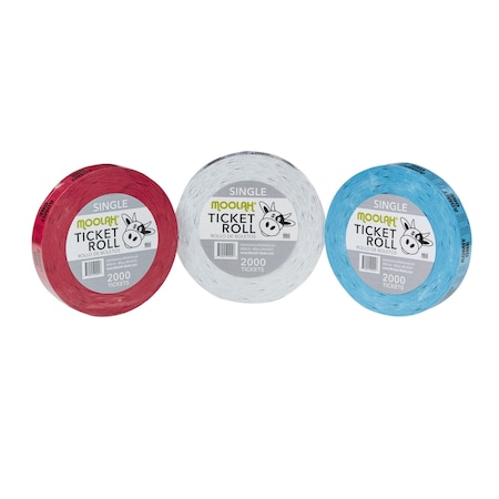 Moolah "Admit One" Single Raffle Tickets, Assorted Colors, Case of 10 - 2000 Count Rolls 729204C